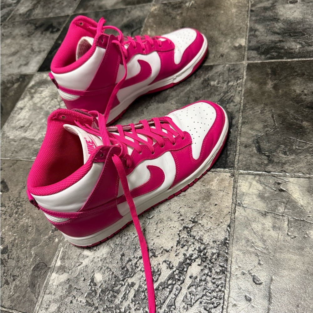 Nike Women's Pink and White High-Top Sneakers